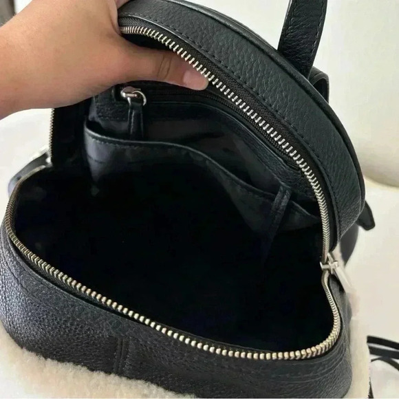 MICHAEL KORS Rhea Black Leather Sherpa Lined Backpack Rare - Picture 10 of 10